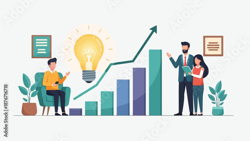 Team collaboration sparks bright ideas leading to business growth and success