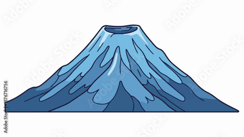 Stylized cartoon mountain with a crater at its peak, rendered in various shades of blue