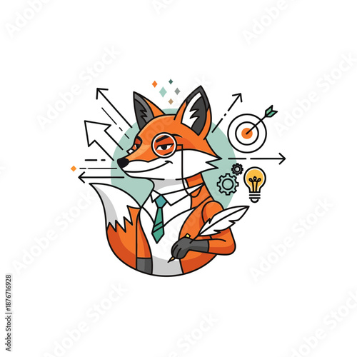 Clever Fox Strategist Icon Planning Business Goals and Creative Direction