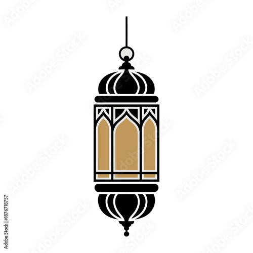 Lantern's Intricate Illumination: An elegant golden lantern, suspended with delicate design, emanates a warm glow, evoking feelings of serenity and peace.
