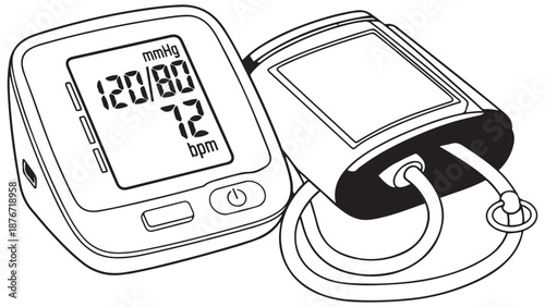 Digital blood pressure monitor and cuff for hypertension diagnostic services and professional cardiovascular health insurance business marketing resources.
