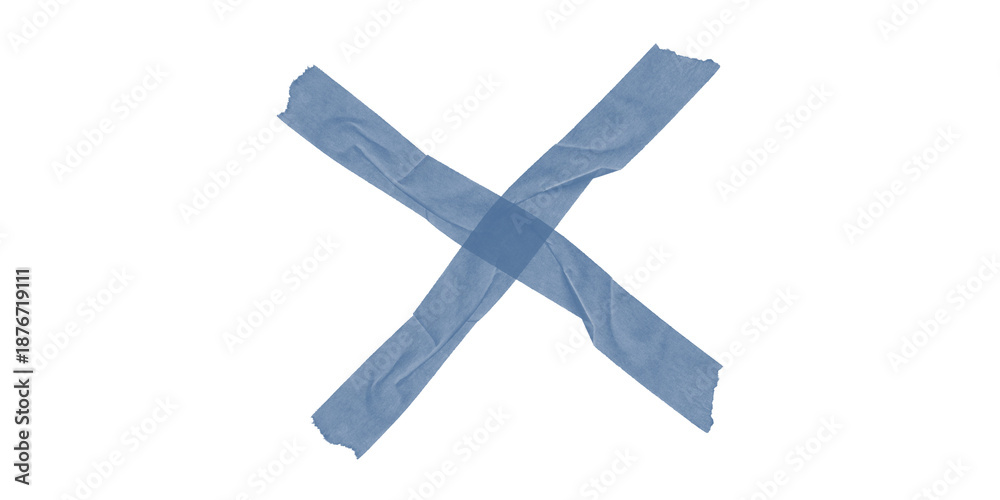 Obraz premium Blue masking tape X mark on black background Symbolizing denial cancel error prohibition fixing Grunge texture abstract