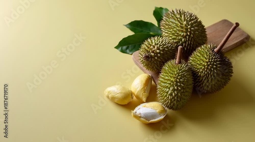 Exotic Durian Fruit Still Life for Ramadan Iftar Food Concept with Clean Minimal Background and Cultural Symbolism