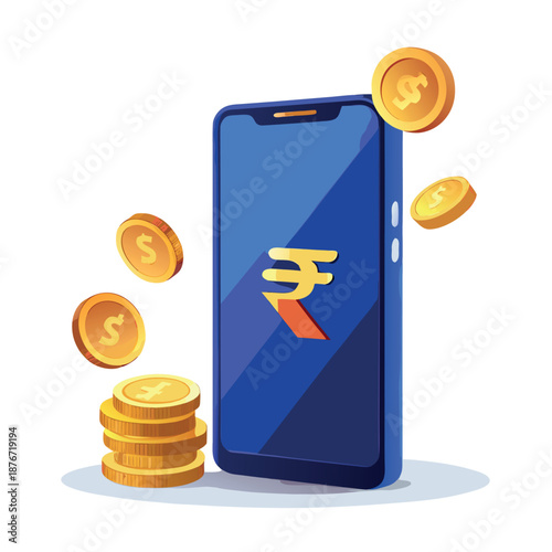 a smartphone with Indian rupee symbol, digital payment concept