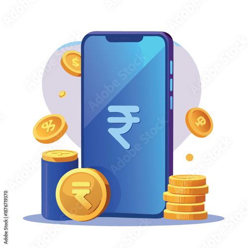 a smartphone with Indian rupee symbol, digital payment concept