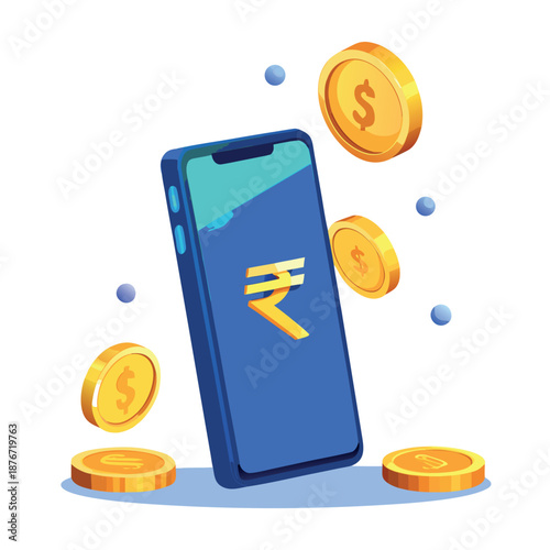 a smartphone with Indian rupee symbol, digital payment concept