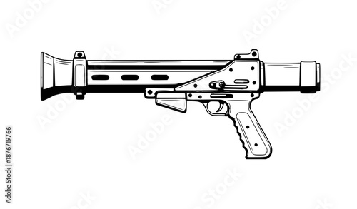 Black silhouette grenade launcher vector icon for game UI and military graphics