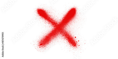 Quadro su tela Bold Red Spray Paint X Mark Grunge textured graphic dark black background Danger