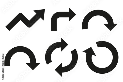 Foto Rotation arrows, set of flat black icons on different levels, including circular