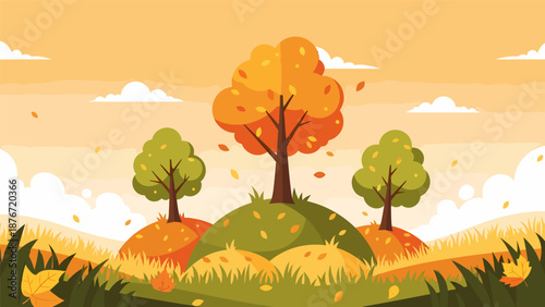 Autumn landscape with trees and fallen leaves Autumn.