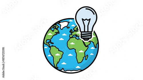 An hourglass with the Earth inside, symbolizing the passage of time, viewed from the side in a simple illustration style