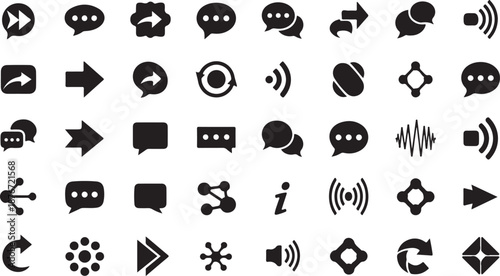 Comprehensive Black Interface Icon Set for Media Navigation Communication and Control