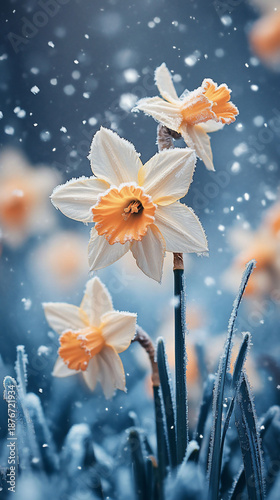 Frosted Daffodils Winter Snow Flowers