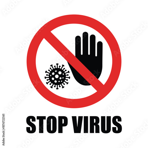 stop virus sign with hand and germs