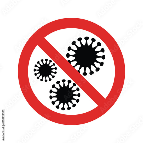 Prohibition sign featuring three coronavirus particles high quality