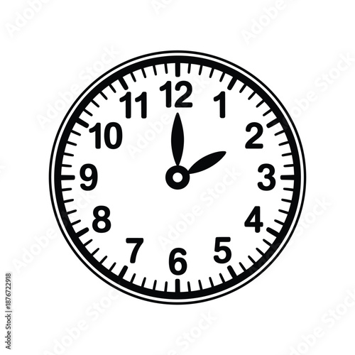A black and white illustration of an analog clock