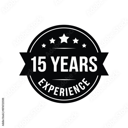 black and white badge with fifteen years experience text