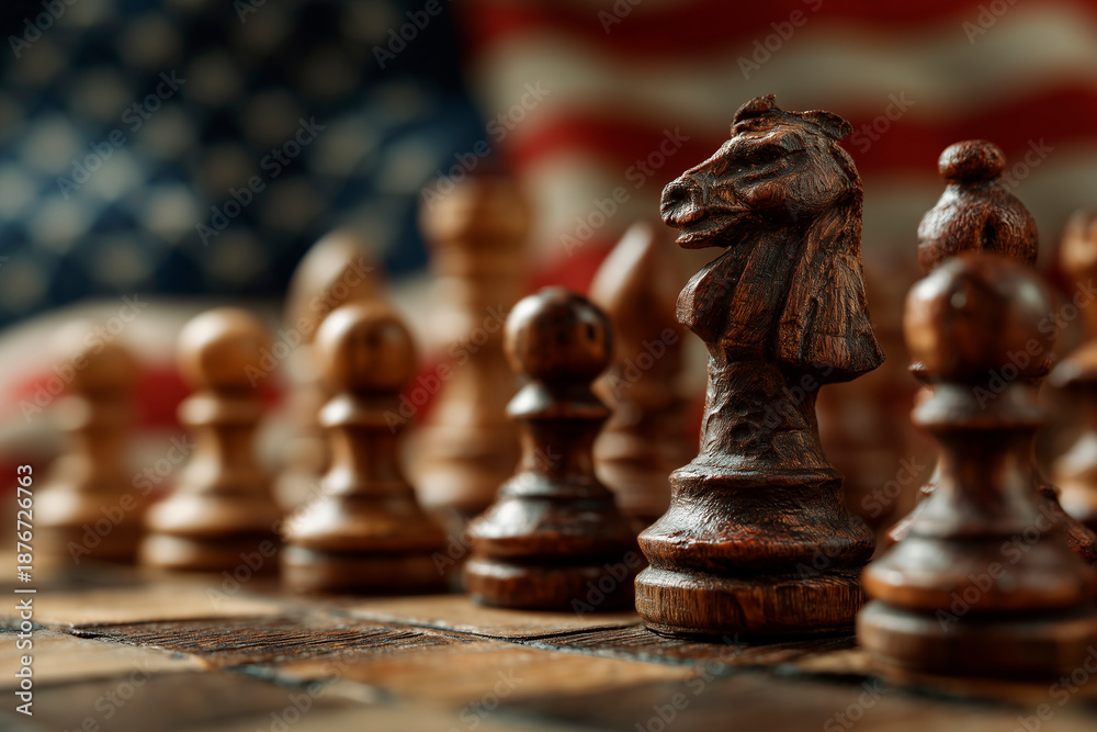 Fototapeta premium chess pieces on the flag of the United States