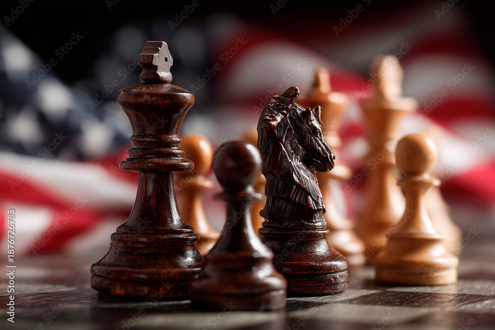 Fototapeta premium chess pieces on the flag of the United States