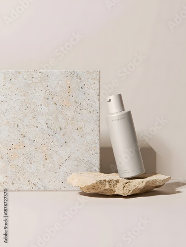Luxurious skincare product displayed on natural stone