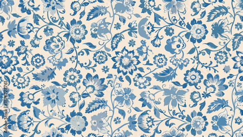 seamless pattern with blue flowers