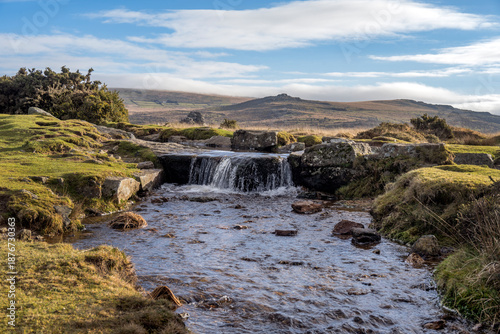 Waterfalls tors and harsh landscape on Dartmoor