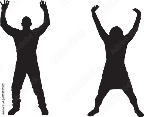 vector, Silhouette of a  woman and men holding or squeezing something upwards
