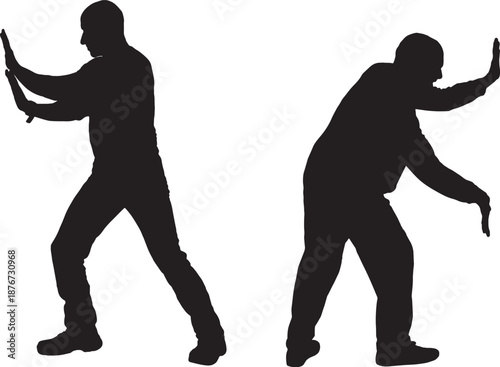 vector, Silhouette of  Two men back to back squeezing something imaginary