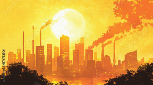 Industrial city under heatwave and pollution – climate crisis art