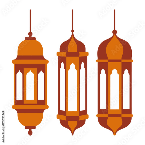 Lanterns of Light and Culture: Three exquisitely crafted lanterns of varying designs, their warm hues and intricate details hinting at cultural richness and spiritual significance.