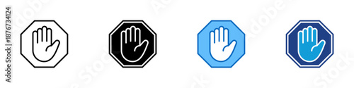 Stop Sign Multiple Style Icon Design Vector - Hand symbol inside an octagon, representing restriction, warning, and operational halt