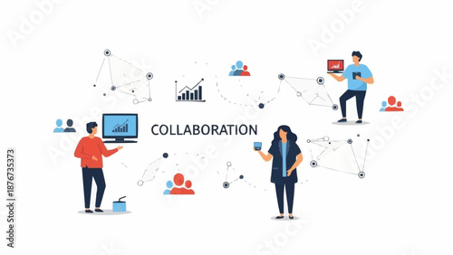 Teamwork and Collaboration Concept with People and Icons.