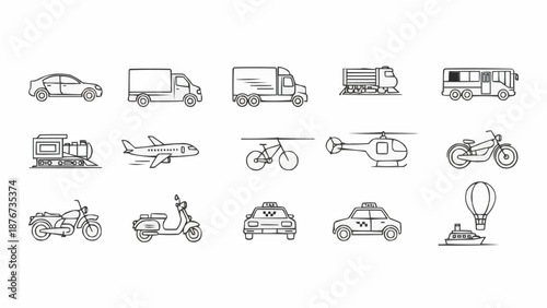 Collection of Hand Drawn Transportation Icons.