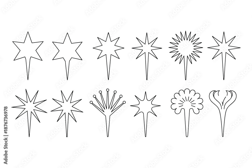 Obraz premium Collection of star and flower shapes isolated on white background, Vector