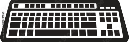 A simple black and white icon illustration of a standard computer keyboard peripheral
