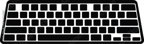 A minimalist black silhouette illustration of a modern computer keyboard design