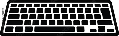 A minimalist black icon representing a computer keyboard, isolated against a white background for digital use.