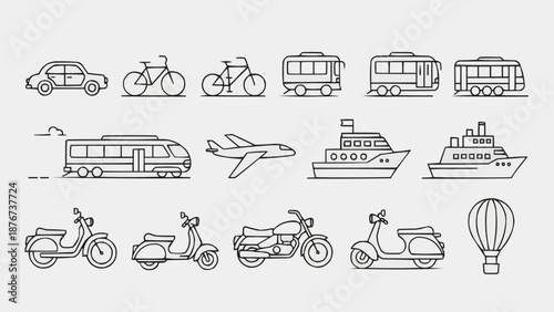 Collection of Transportation Icons Hand Drawn Style.