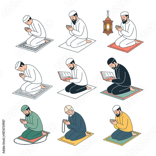 Devout in Prayer: Illustrative depiction of devoted individuals engaged in acts of worship, showcasing reverence, tranquility, and spirituality.