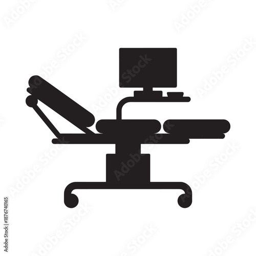 Black silhouette of a medical examination chair with monitoring equipment