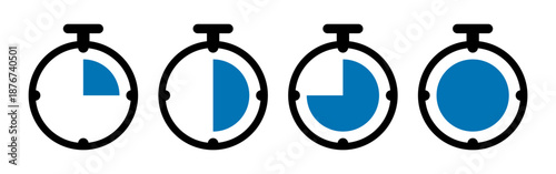 Stopwatch icon. Set of flat black icons isolated on white background.