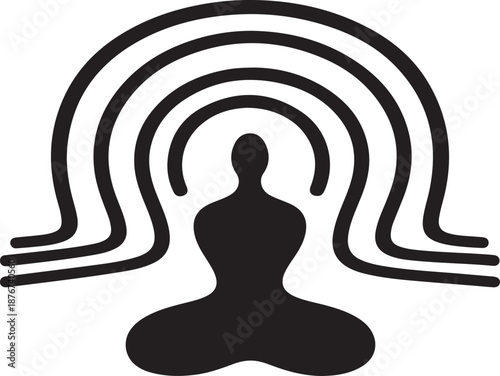 Meditation silhouette with rainbow aura and peaceful energy flow