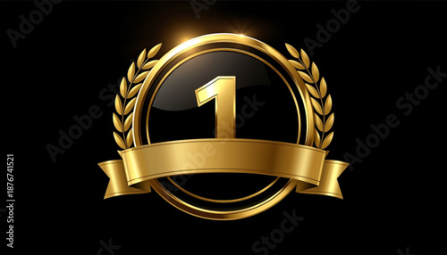 Formula 1 A gold laurel wreath icon with a number one symbol and ribbon on a