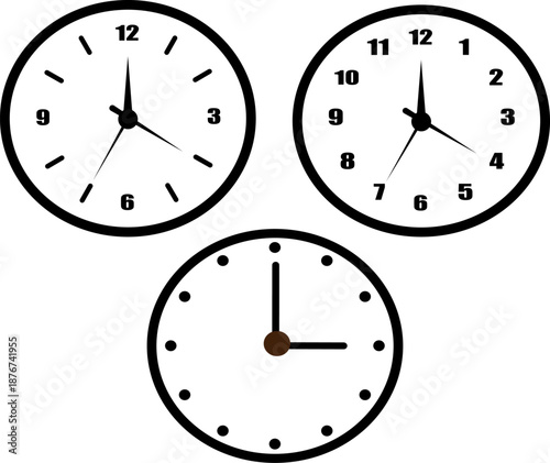 Analog Clock Set Showing Different Times — Minimal Vector Illustration