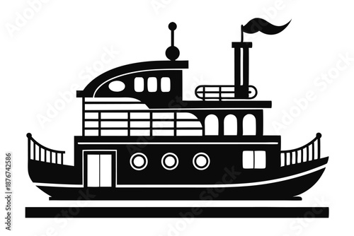 Flat design black and white electric steamer silhouette, ideal for online recipe sites and healthy living blogs.