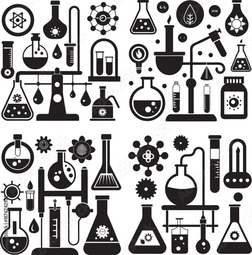 Science experiment icon set vector isolated on transparent background