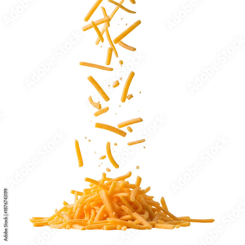 Wallpaper Mural Shredded cheddar cheese falling into a pile isolated on a white background. Torontodigital.ca