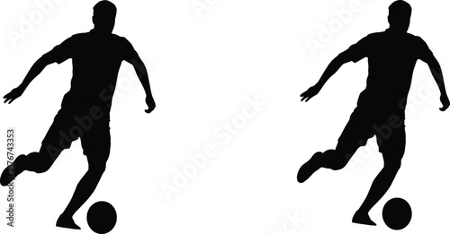 Soccer Player Silhouette Set Featuring Football Dribbling Action Poses, Athletic Sports Movement and Dynamic Game Scenes for Team and Fitness Design Vector