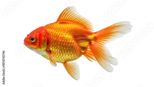 Photos Orange goldfish PNG isolated on transparent background, ornamental fish with flo