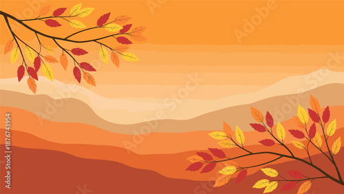 Autumn landscape with leaves and hills Autumn.